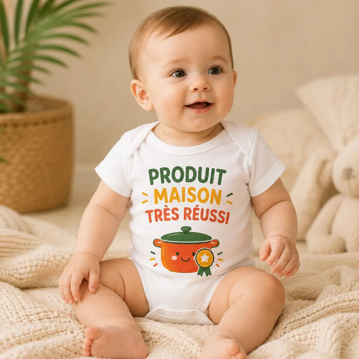 Body bébé NDC — Produit maison très réussi blanc - porté mannequin bébé