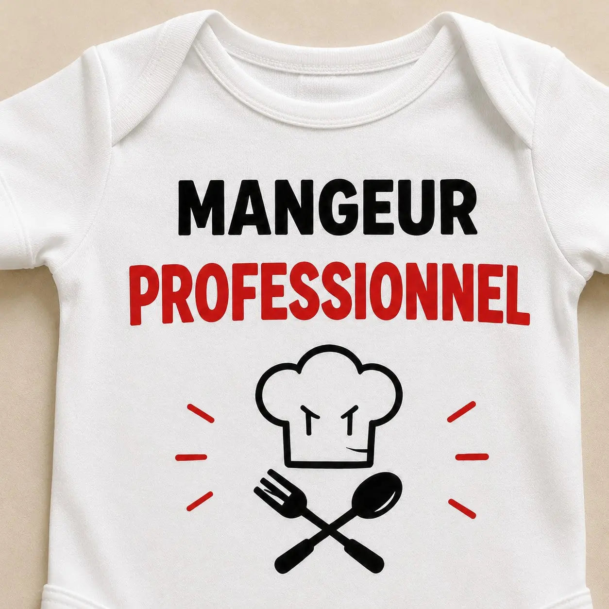 Body bébé NDC — Mangeur professionnel blanc - zoom poitrine