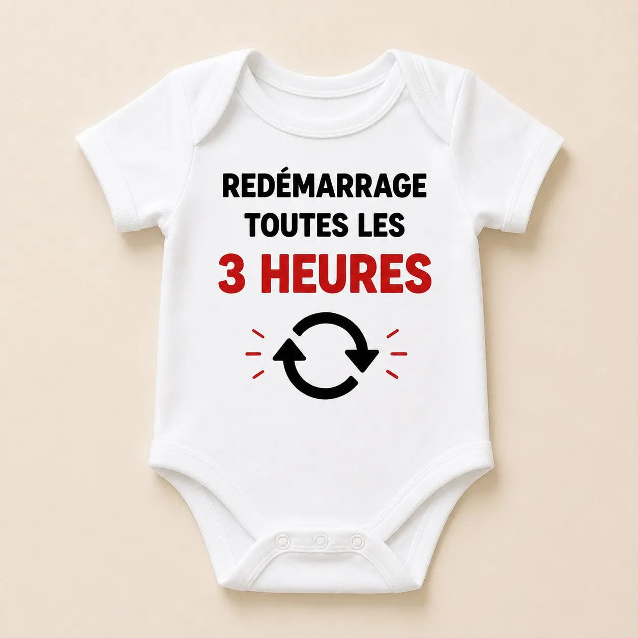 Body bébé NDC — Redémarrage toutes les 3 heures blanc - packshot fond blanc