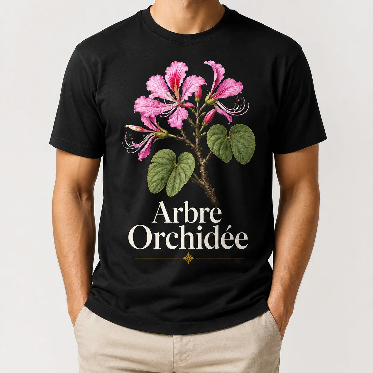 T-shirt NDC — Arbre Orchidée noir - porté
