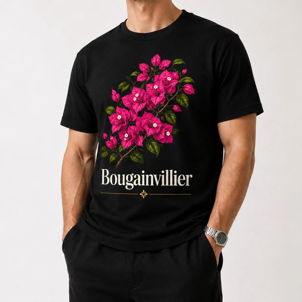 T-shirt NDC — Bougainvillier noir - porté