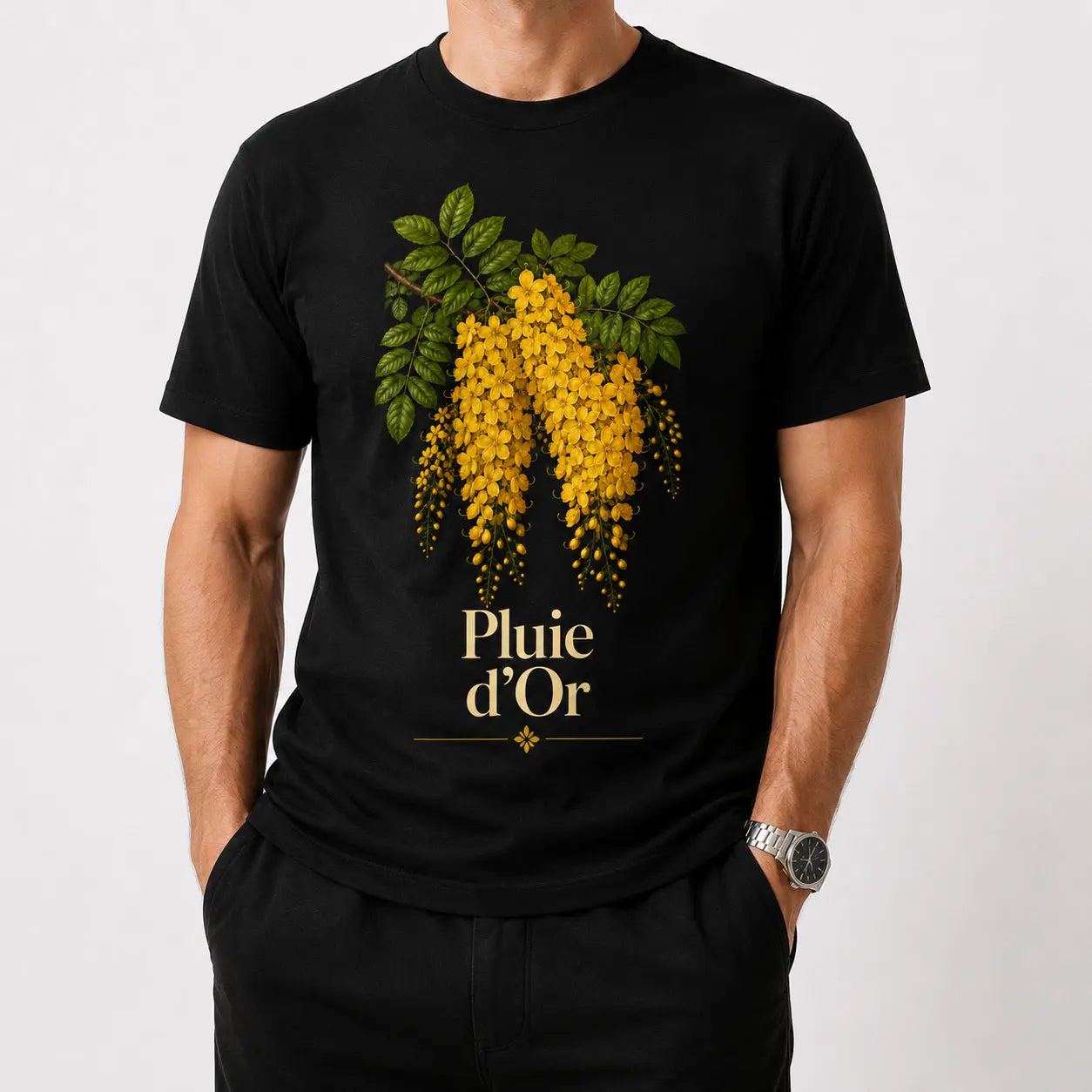 T-shirt NDC — Pluie d'Or noir - porté