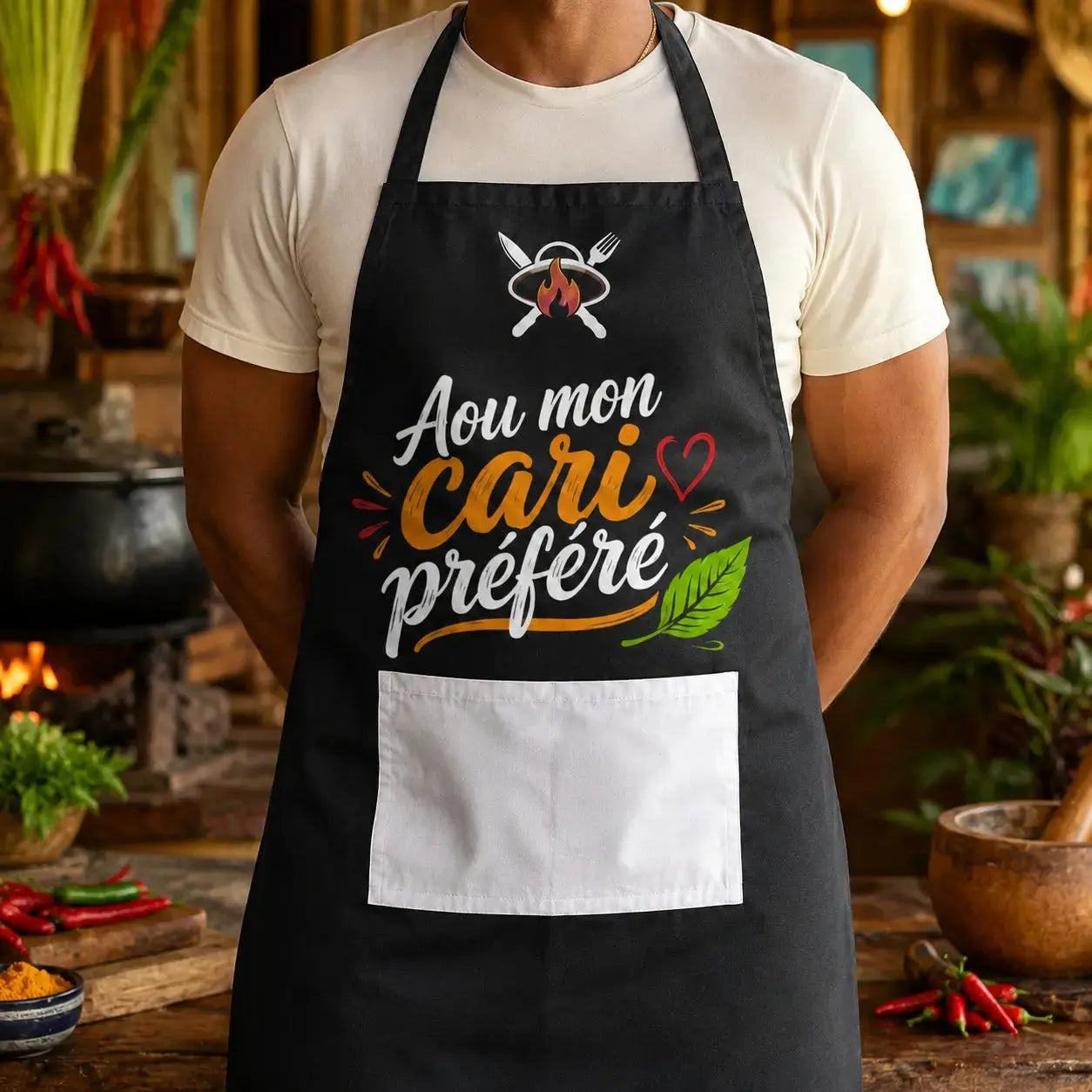 Tablier NDC — Aou mon cari préféré noir - lifestyle porté