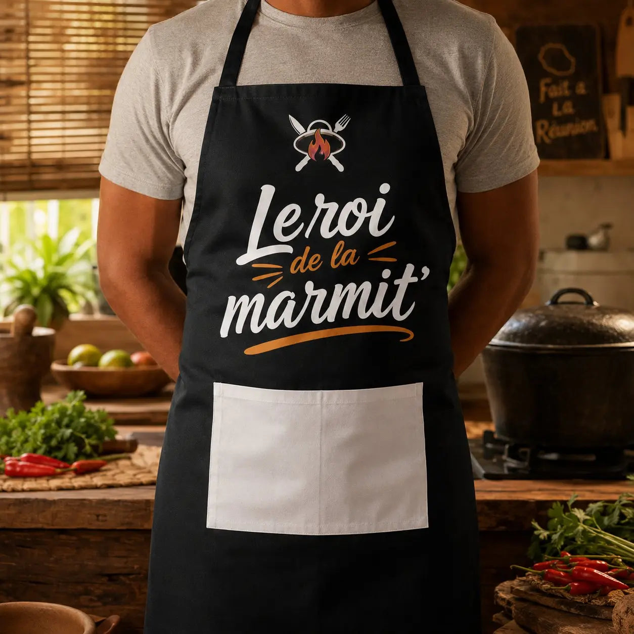 Tablier NDC — Le roi de la marmit' noir - lifestyle porté