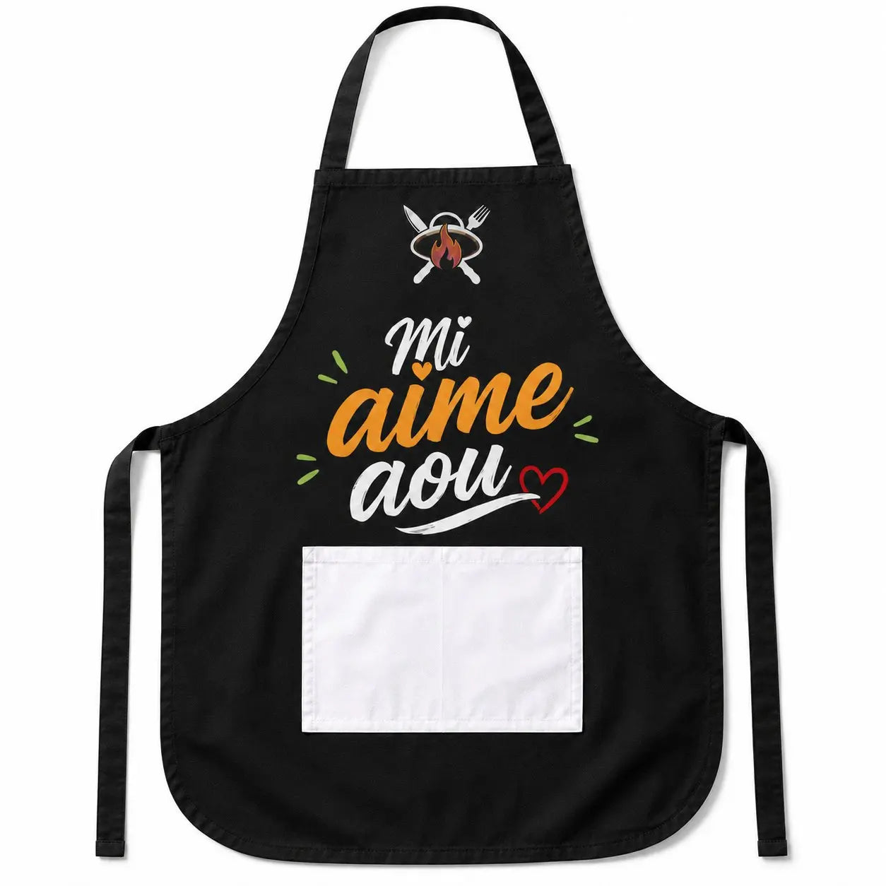 Tablier NDC — Mi aime aou noir - vue de face